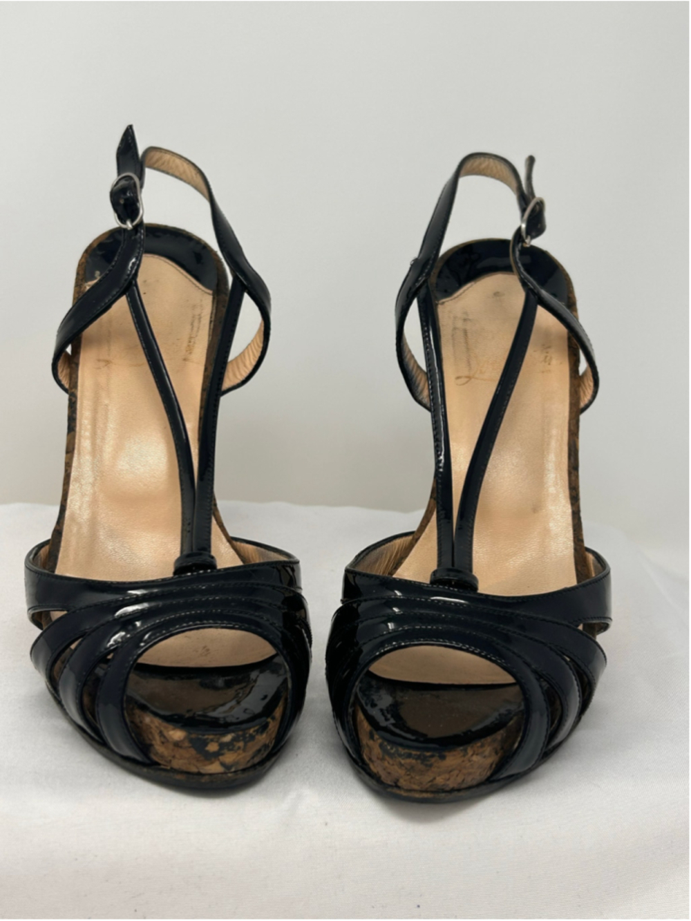 Christian Louboutin Activa Cork Platform Slingback Heels Black Patent 36.5 - Picture 3 of 9